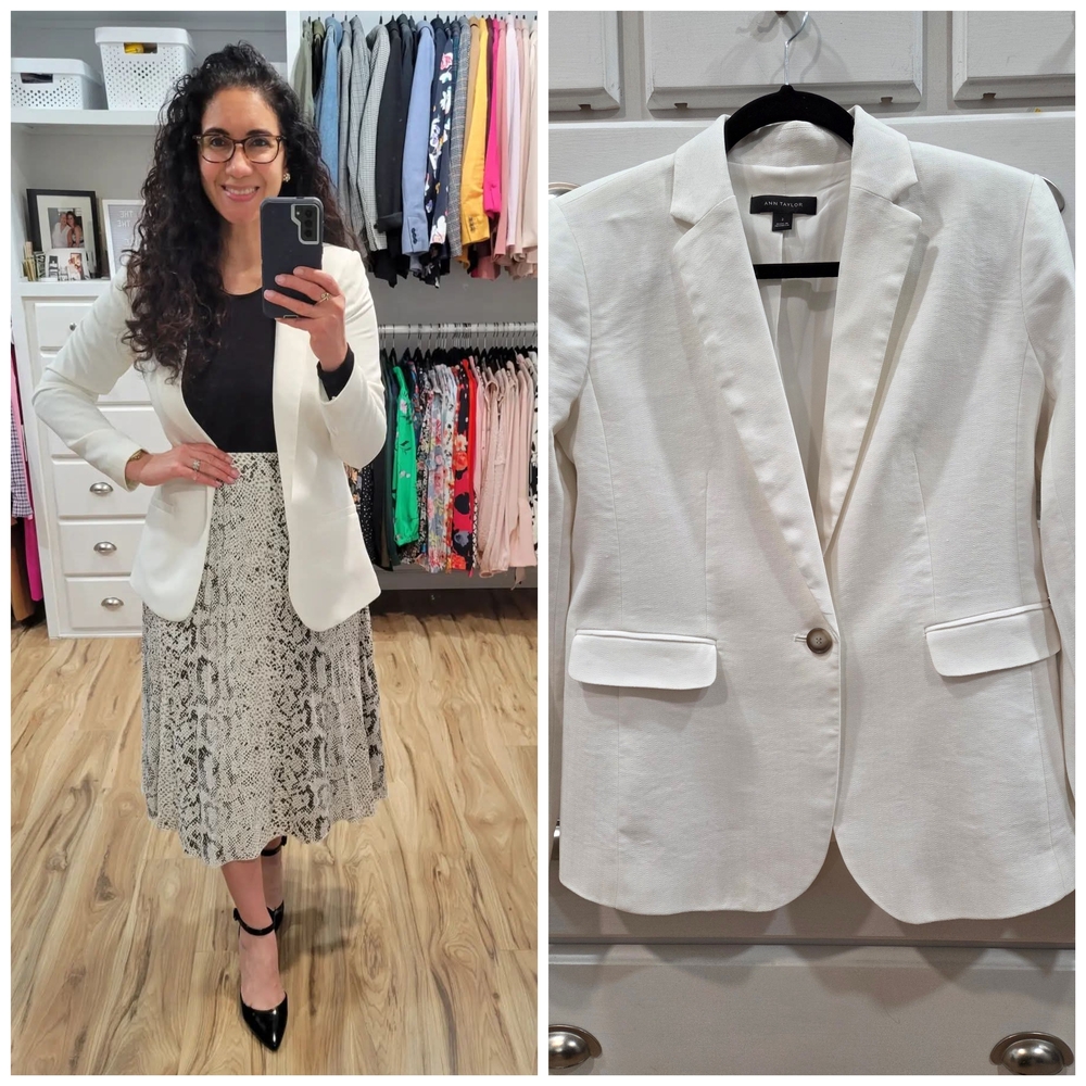 Ann Taylor White Tailored Single-Button Blazer